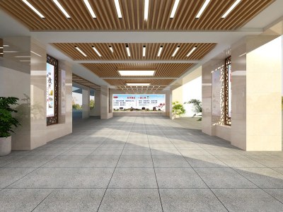 现代学校入口大厅3D模型下载